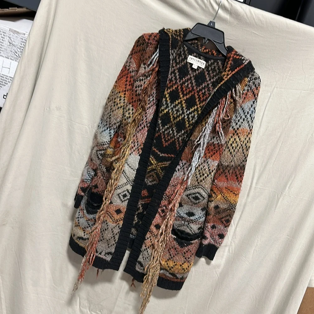 Idyllwind Multicolor Fringe Knit Cardigan - Black Trim